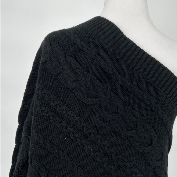 L'AGENCE Zoey Cable Knit Merino Wool one shoulder black sweater size Large - Picture 6 of 10